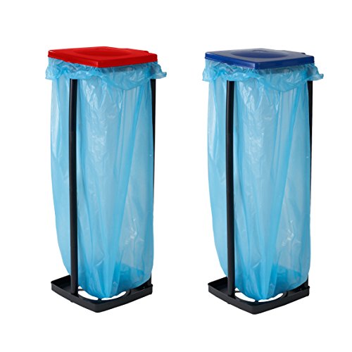 axentia Müllsackständer mit Deckel, Ständer für Müllsäcke bis 120 Liter und gelbe Säcke, Müllbeutelhalter höhenverstellbar, Kunststoff, Rot/Blau, 1 - Pack – Bild 4