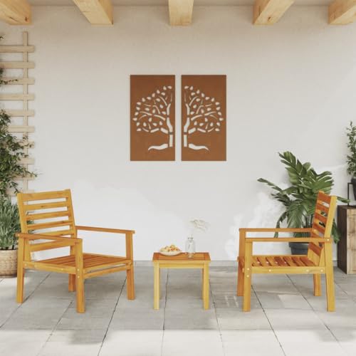 Butacas de jardín de 2 piezas, 66,5 x 65 x 81 cm, madera maciza de acacia, kangqiling366374