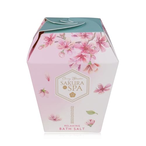 Accentra Sakura Spa Bath Salt in Gift Box, 150 g Bath Additive for Women, Cherry Blossom Fragrance, White/Pink/Gold, Wellness Gift Set for Birthday, Valentine's Day and Christmas