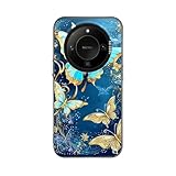 OUEAYIEN for Honor Magic8 Lite 5G/X9D Case with Screen Protecter Wrist Strap Slim Fit Thin Shockproof Stylish Print Women Cell Phone Case Cover for Honor Magic 8 Lite 8Lite HonorX9D Butterfly Gold