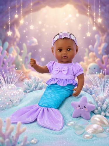 BABESIDE 12 Inch Black Mermaid Baby Doll with Shiny Tail Soft Body