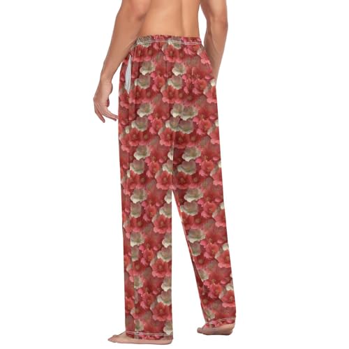 Aflyko Botanic Men's Pajama Pants Hibiscus Pink Red Pjs Sleepwear Bottoms3