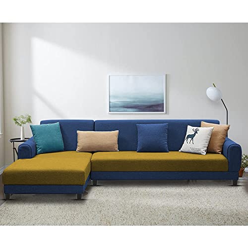 Image of Kraven LHS 6 Seater L Shape Sofa Set for Living Room (Blue Yellow Fabric)