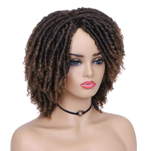 Lady Hanne Dreadlock Wig Black Brown Short Curly Braided Twist Dreadlock Wigs Heat Resistant Synthetic Daily Party Replacement Wig for Women