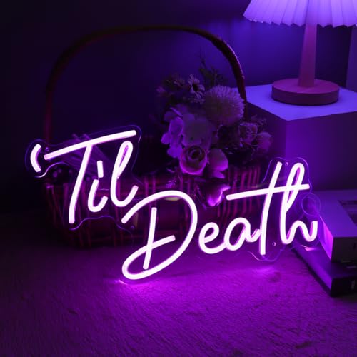 Til Death LED Neon Light Signs Wedding Birthday Party Wall Decor Sign Home Bedroom Living Room Bar Pub Hanging Halloween Christmas Gifts USB 5V 17IN Indoors Purple