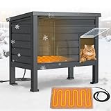 PETIMBER Heated Cat House for Outside - Plastic Outdoor Cat House Weatherproof, Elevated Cat Houses for Outdoor Cats, Warm Feral Cat Shelter with Heating Pad, for Multiple Cats Kitty
