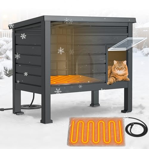 PETIMBER Heated Cat House for Outside - Plastic Outdoor Cat