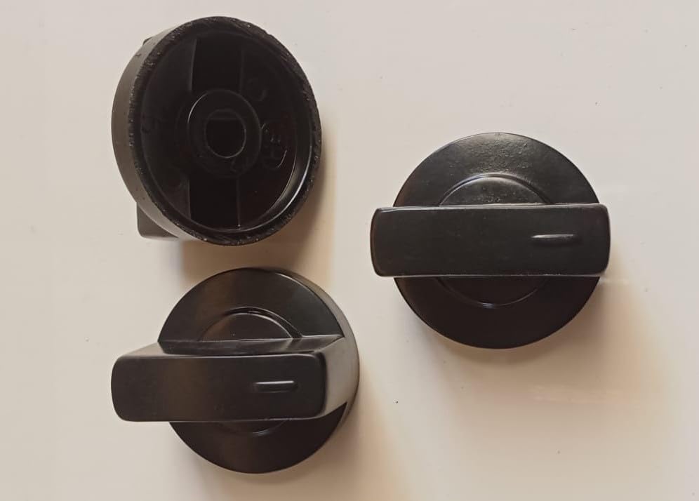 Image of Universal fit Knob for Gas Stove Replacement Parts | Long Lasting, Smooth Operation, Premium PVC On-Off Push Type 8 MM Spindle Black Knob for All Sleek Slim Modal Gas Stove (P1, Pack of-3)