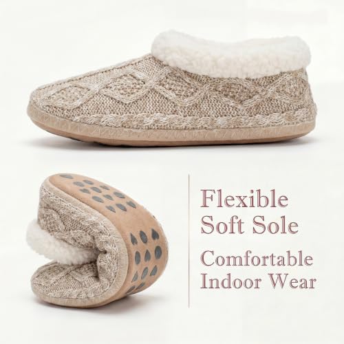 Image of cosyone1997 Cable Knit Slipper Socks for Women Non Slip Soft Sole | Fuzzy sherpa lining, gripper dots, flexible bootie coverage and machine washable care for warm, comfortable indoor wear