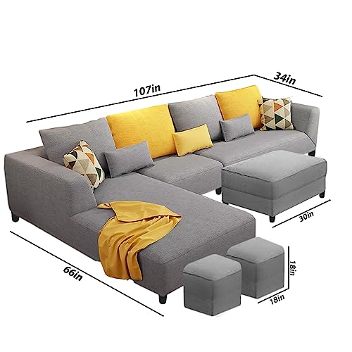 Image of Galib LHS 8 Seater L Shape Sofa Set for Living Room (Grey Fabric)