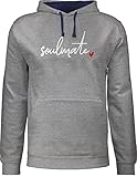 Pullover Herren Frauen Hoodie Kontrast zweifarbig - Freund Geschenk - Soulmate - Seelenverwandter - Geschenk für besten Freund Partner Geschenke Papa Vatertagsgeschenk Jahrestag Vatertag - XXL - Grau