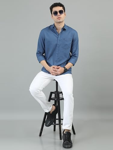 Image of COOL COLORS Men's Solid Slim Fit Casual Shirt | Breathable Soft Fabric | Spread Collar | Stylish Modern Comfort | Office, Party, Weekend Essential