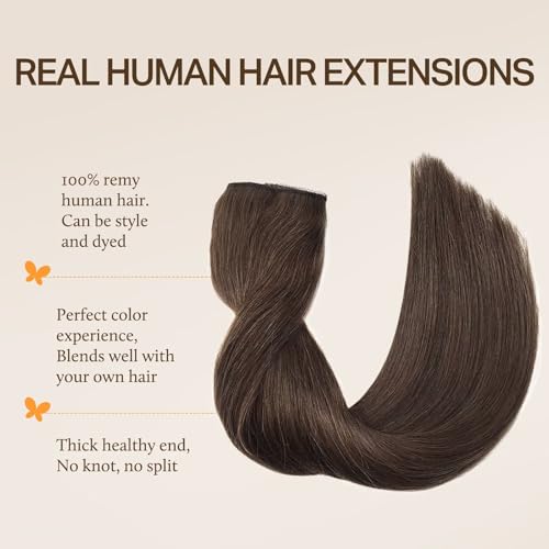 Image of DOORES Wire Hair Extensions, Chocolate Brown 16 Inch 95g Fish Line Weft Extensions and 2pcs 30g Clip ins, 125g Invisible Wire Real Remy Human Weft Straight Transparent Seamless Hairpiece