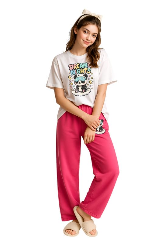 Image of My Swag Womens Cotton Nightwear Set | Dreamy Nights Printed T-Shirt with Relaxed Fit Pajama | Perfect for Sleep & Home