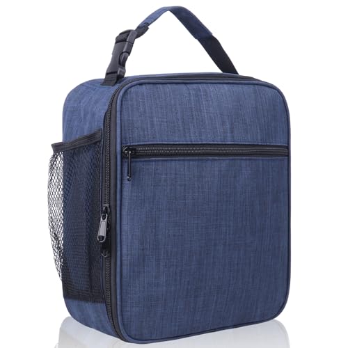 TIECHI Insulated Lunch Bag with Side Mesh Pocket, Thermal Lunch Bag for Men Adults, Water-Resistant Leakproof Cool Bag for Work/School/Picnic/Outdoor(Blue)