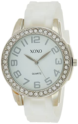 Xoxo Women's Analog Watch With Silver-Tone Case, Crystal-Inset Bezel, 7 Interchangeable Bands Included - Official Woman's Silver-Tone Watch, Silicone Buckle Straps - Model: Xo9069 #TOP3