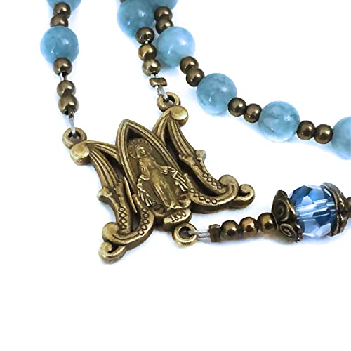Our Lady of Grace Aquamarine Jade Stone Rosary Beads Catholic for Women and Rosary Bracelet for Women Set,Rosary & Miraculous Medal Bracelet,Catholic Rosary, Stone, Amethyst2