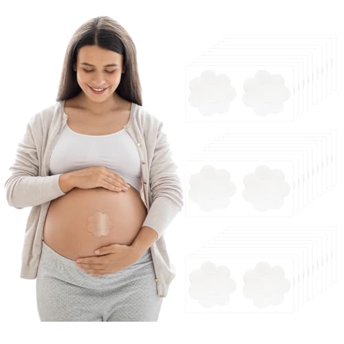 Shyyween 30 Pcs Pregnancy Belly Button Cover Patch 2.16 Reusable Washable Hide Belly Button Cover for Maternity Pregnancy (Flower-shaped Transparent White)