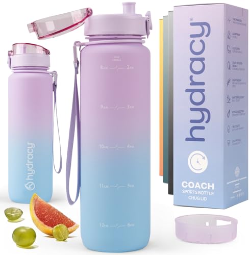 Image of Hydracy Water Bottle with Time Marker & Fruit Infuser-Gradient 32 oz | BPA Free - Leak Proof Gym Bottle with times to drink - Ideal for Fitness Sports & Outdoors