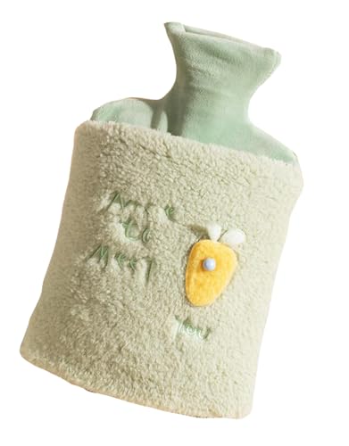 Hot Water Bottle with Cover, 1000ML Hot Water Bag for Hot and Cold Compress, Hand Feet Warmer for Winter Carrot-Green