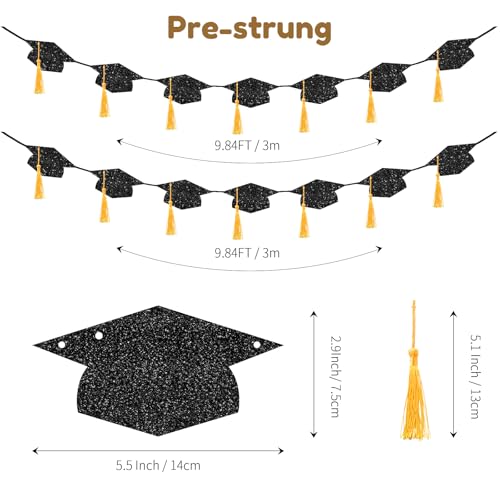 Image of Graduation Decorations 2026, Pre-strung Double-sided Glitter Graduation Banner with Real Tassel, 350g Thick Cardstock, Class of 2026 Grad Decor for College High School