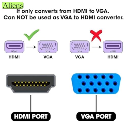Aliens HDMI to VGA Adapter High-Speed 1080P HDTV Converter Male to Female with Audio Cable for Computer, Desktop, Laptop, PC, Monitor, Projector,... - Image 3