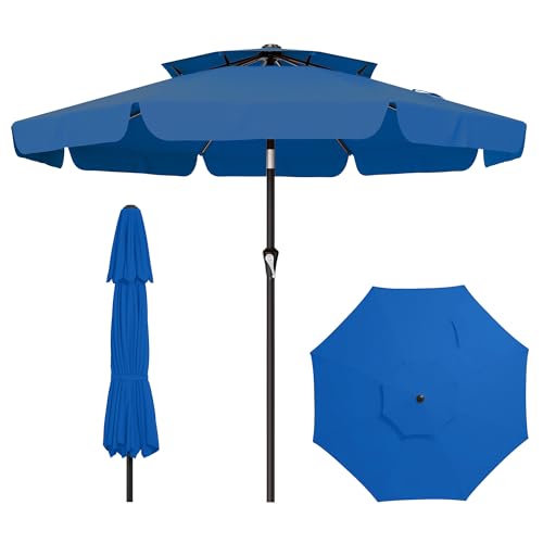 Image of AreShark 9ft 2-Tier Patio Umbrella with Valance - Outdoor Umbrella Waterproof UV Protection, Market Table Umbrella w /Push Button Tilt&Crank for Pool, Porch, Garden(Royal Blue)