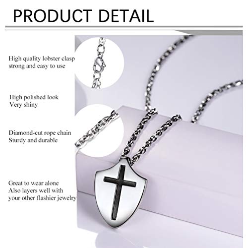 Put On The Full Armor of God Shield Necklace,Stainless Steel Cross Shield Necklace,Ephesians 6:10/Isaiah 54:17/Joshua 1:9b Jewelry for Men Women (with Box)4