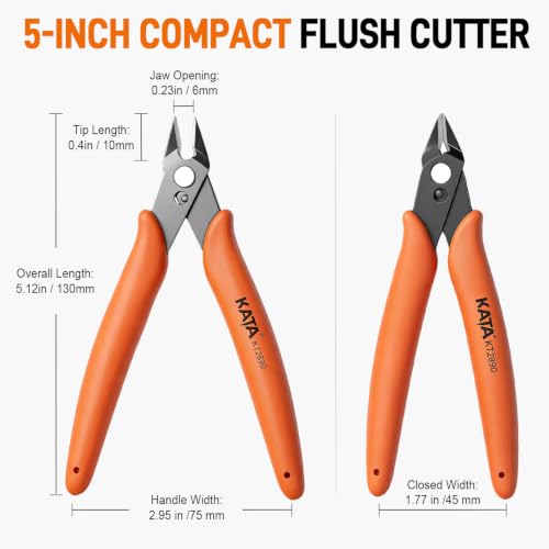 Image of KATA Micro Wire Cutters Pliers: Precision Flush Cutter Tool for Jewelry Making, Hobby Models, Gundam, Electronics - 2-Pack Small Zip Tie Cutter Nippers - Mini Side Cutting Snips with Ergonomic Handle | 2PC ompact flush cutter for jewelry making, model kits, 3D printing, DIY crafts, zip ties, electronics and soft wire trimming