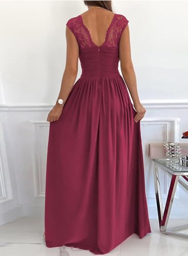 Dokotoo Womens Ladies Elegant Floor Length A Line Wrap Deep V Neck Backless Ruched Pleated Ruffled Split Long Maxi Formal Evening Party Prom Dress Bridesmaid Wedding Guest Dresses For Women Red M thumb #1