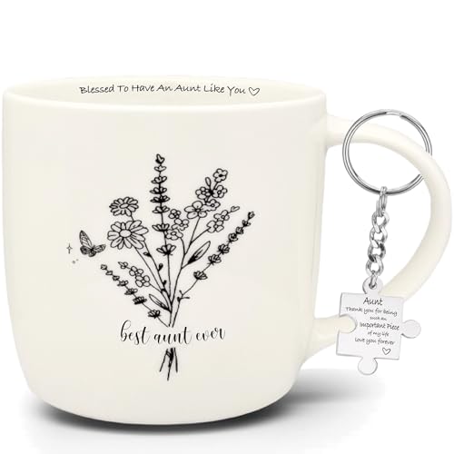 MALLAbyLAMMA Best Aunt 12oz Ceramic Mug & Keychain Gift Set