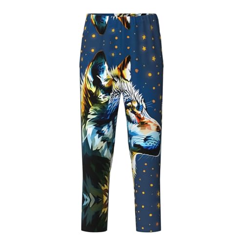 Pajama Pants Pajama Bottoms with Elastic Waistband Sleepwear Lounge Pants, Abstract Colorful Wolf Starry Sky