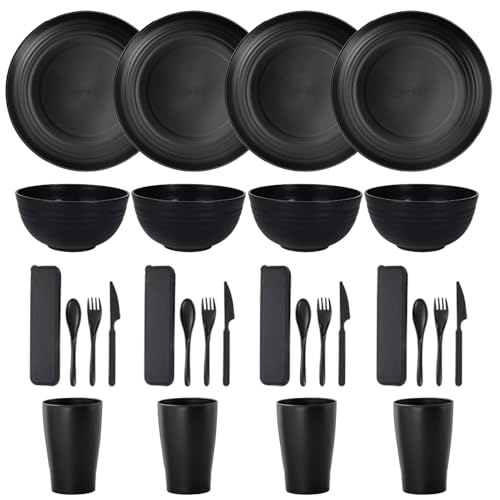 Juego de utensilios de camping, vajilla de camping, juego de cubiertos de viaje, cucharas reutilizables, tenedores, cuencos, tazas, platos para barbacoa al aire libre, senderismo, apartamento, fiesta