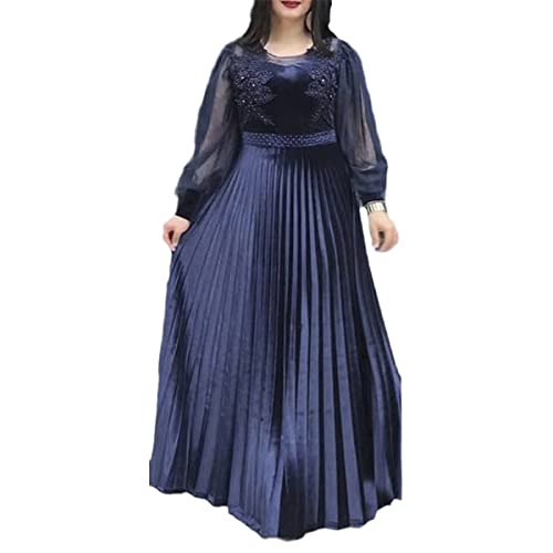 Robe de soirée en wax Ankara : vêtement africain traditionnel d'été bleu marine en taille L