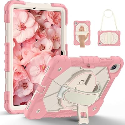 JHUITRES Compatible with Samsung Galaxy Tab S11 5G 11 Inch 2025 Model (SM-X730/X736B) Case,Multi-Function Shockproof Cover with Rotating Stand, Kickstand, Hand Strap & Shoulder(Rose Gold)