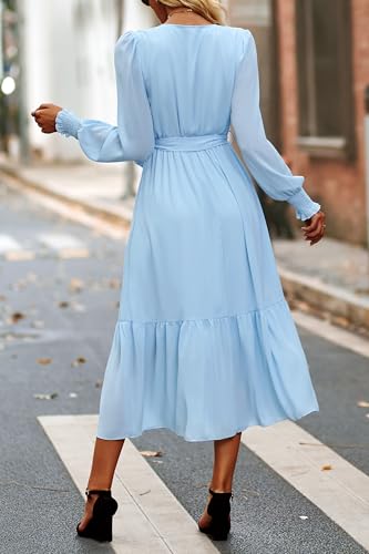 Image of PRETTYGARDEN Women's Floral Boho Dress Fall Long Sleeve Wrap V Neck Ruffle Flowy Maxi Spring Wedding Guest Vacation Dresses