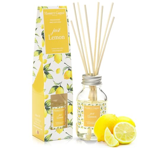 Hassett Green London Diffuseur de Parfum à Tiges Rattan Just Lemon 100ml - Fragrance d'intérieur Longue Durée - Idéal pour la Maison, Cadeau Élégant et...