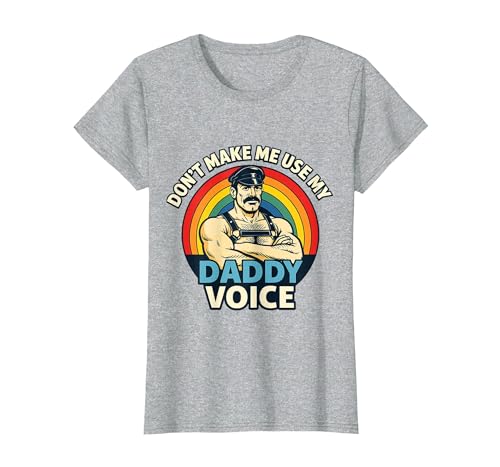 Image of Gay Tom Daddy Voice Funny Bear Dom Rainbow CSD LGBTQ Pride T-Shirt, Women, Heather Grey, 3X-Large