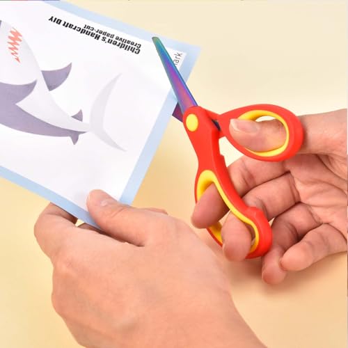 Image of SCAIKTIG 5 inch Left Handed Scissors kids Set(3 Pcs), Safety Rounded edge Blunt-Tip, Titanium Coating Blades, Comfort Grip for School Classroom Children and Toddler Cutting Craft Paper, Assorted Color