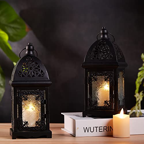Candle Lantern Holder, Image 2 Pcs Metal Candle Lantern Holder With Transparent Glass, Vintage Hanging Lantern Tabletop Decoration Birdcage For Home Décor And Wedding Black #TOP7