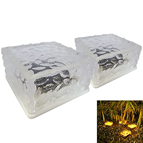 Lot de 2 cubes solaires à LED blanc chaud avec batterie - 2 cubes - Lanterne solaire en verre - Lampe de jardin solaire (2 cubes solaires)