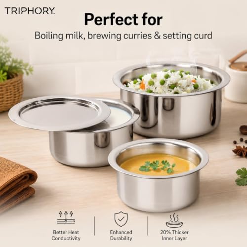 Image of Triply Stainless Steel Tope 16cm 1.6 L | 2.5mm Triply Saucepan & Milk Boiler Pot | Even Heat Distribution | Gas & Induction Compatible