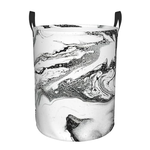 Cesta redonda de mármol blanco y negro de una sola capa, cesta de ropa sucia de tela Oxford duradera para almacenamiento en el hogar