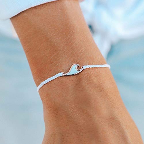 Pura Vida Rose Gold Mother Of Pearl Wave Bracelet - 100% Waterproof, Adjustable Band - White #TOP1