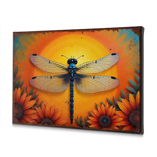 Toile libellule et tournesols 20x30 cm pour illuminer un salon sombre et sans vie