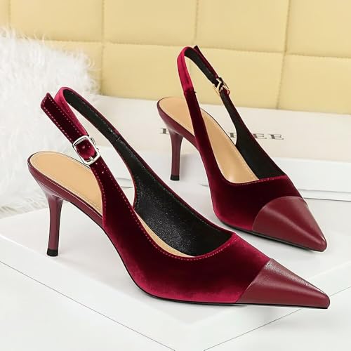 LUXINYU Womens Slingback Kitten Heels Closed Pointed Toe Shallow Stiletto Heels Back-lace Heeled Dress Shoes Casual Party Work Lady Pumps2