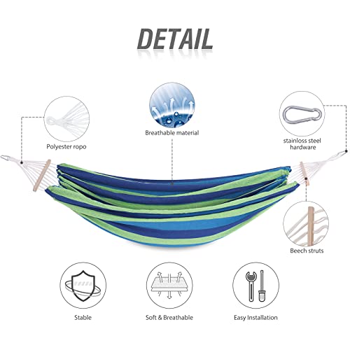 Outdoor Wind Cotton Hammock With Spreader Bar,Portable Camping Hammock With Travel Bag,Tree Straps Kit,Perfect For Garden,Patio And Backyard #TOP2