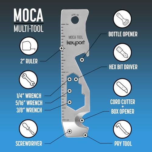 Keyport MOCA 10-In-1 Key Tool - Keychain Multi-Tool (Bottle Opener - Screwdriver - Cord Cutter - Box Opener - Scoring Tool - Hex Bit Driver - Wrench x 3 - Ruler) TSA Friendly, Keyport Pivot Compatible