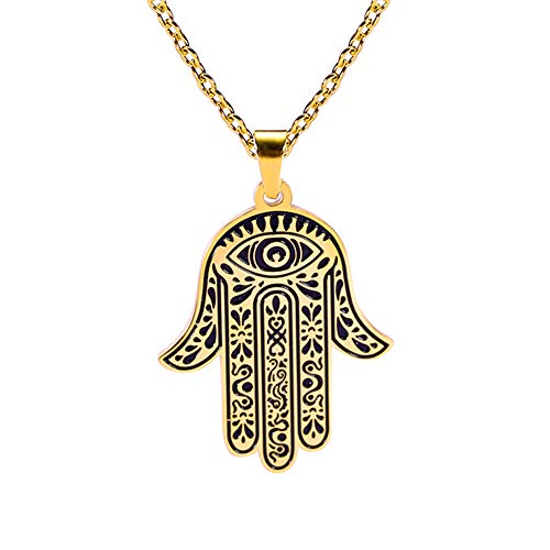 LUSSO Hamsa Hand of Fatima Necklace Evil Eye Necklace Egyptian Necklace Good Luck Stainless Steel Pendant Success and Protection Pendant for Women Men