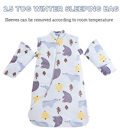 Chilsuessy Baby Sleeping Bag with Detachable Long Sleeves 2.5 Tog Wearable Blanket for Winter Toddler Sleeping Bag Kids Sleeping Sack for Infant Toddler, Blue Polar Bear/2.5 Tog, 3-6 Months - Image 2